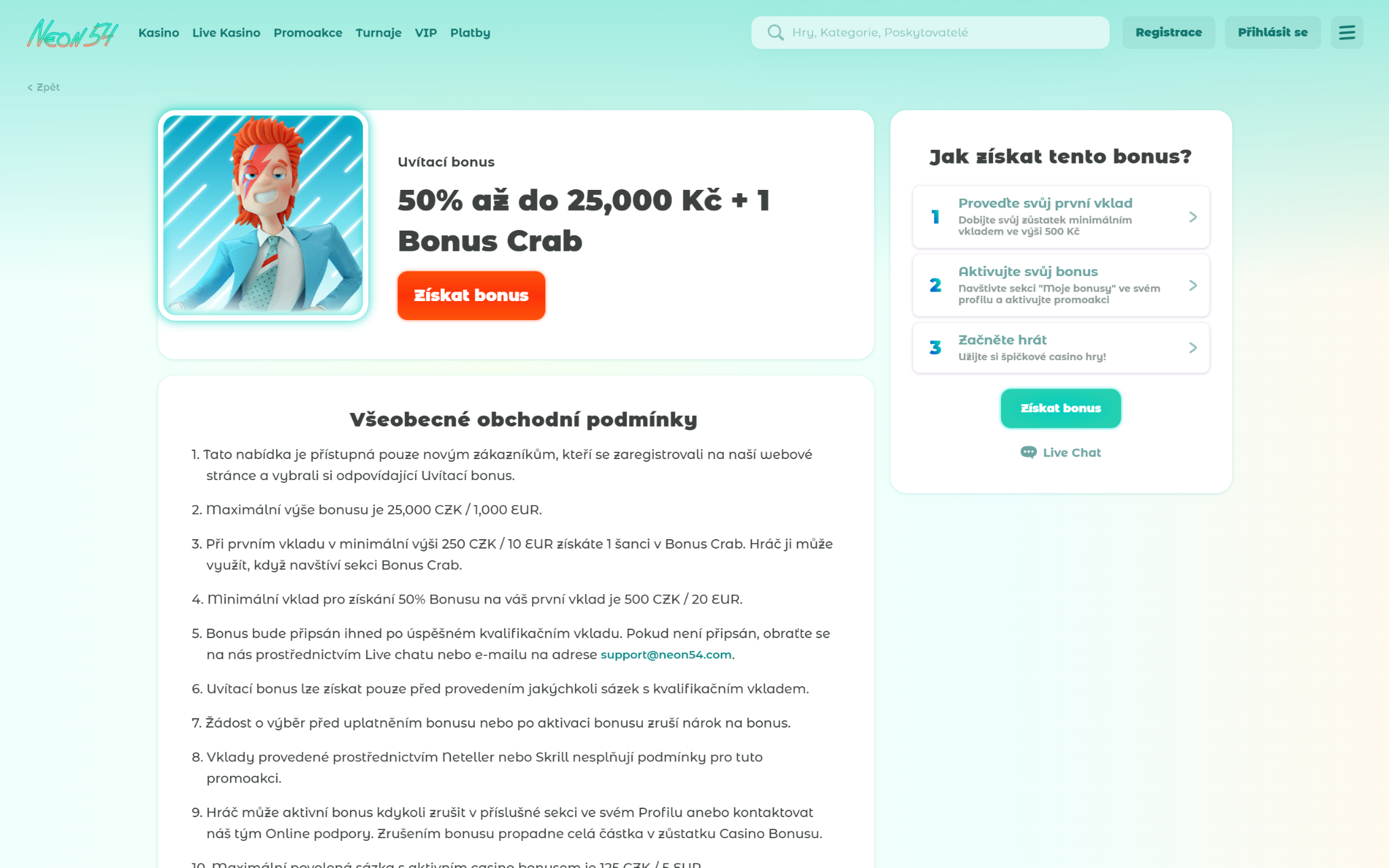 Uvítací bonus 50% až do 25 000 Kč + 1 Bonus Crab